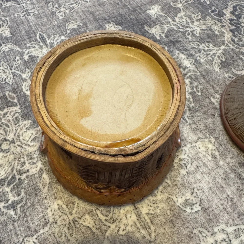 Vintage Shanghai Sticky Rice‎ Hand Woven Basket With Lid